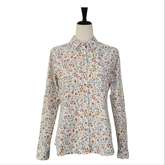 croft & barrow Tops - Croft & Barrow Multi Color Floral Roll Tab Sleeve Button Down Shirt Size S
